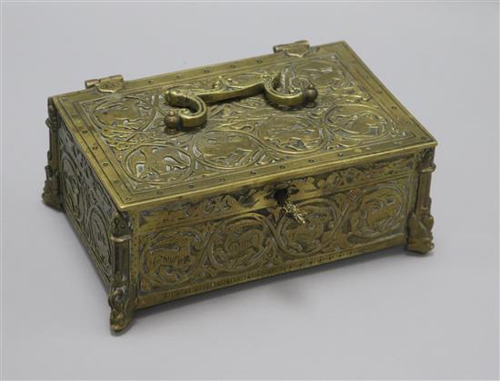 A 19th century cast brass casket Width 19.5cm Height 8cm